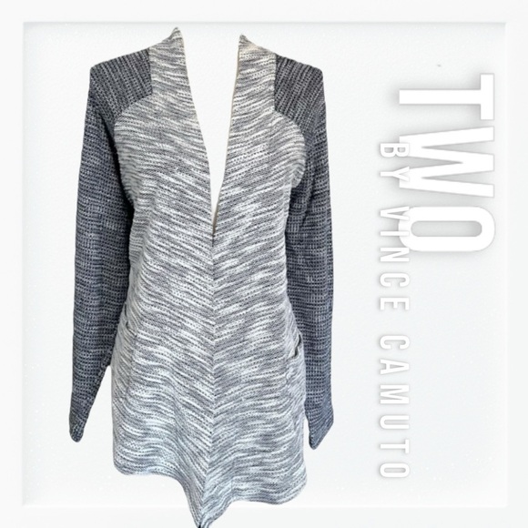 Vince Camuto Space Dye Contrast Sleeve Open Cardigan sz L - Picture 1 of 13
